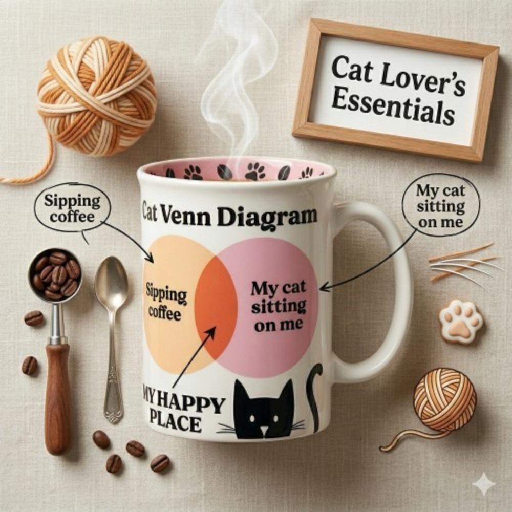 Enesco Cat Venn‎ Diagram Stoneware Mug 16 oz